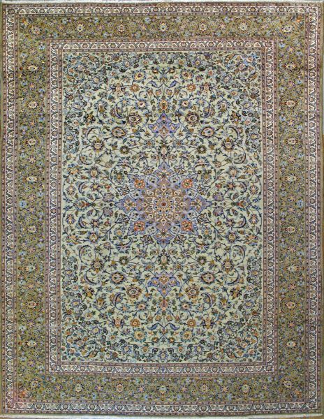 https://www.armanrugs.com/ | 9' 10" x 13' 3" Green Kashan Hand Knotted Wool & Silk Authentic Persian Rug
