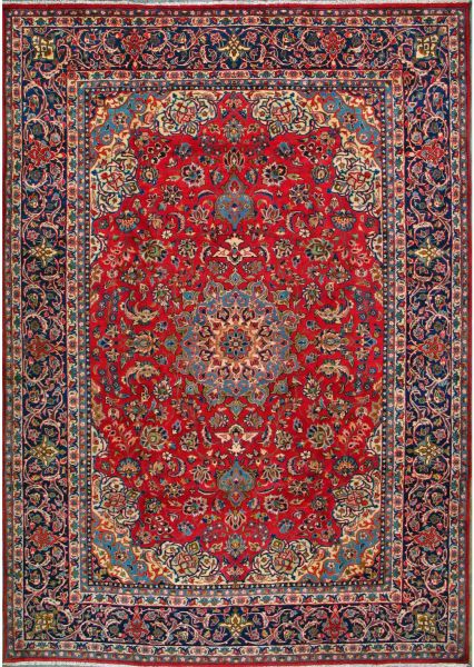 https://www.armanrugs.com/ | 8' 11" x 13' 1" Red Esfahan Hand Knotted Wool Authentic Persian Rug