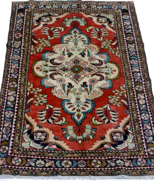 https://www.armanrugs.com/ | 3' 7" x 4' 12" Red Hamadan Handmade Wool Authentic Persian Rug