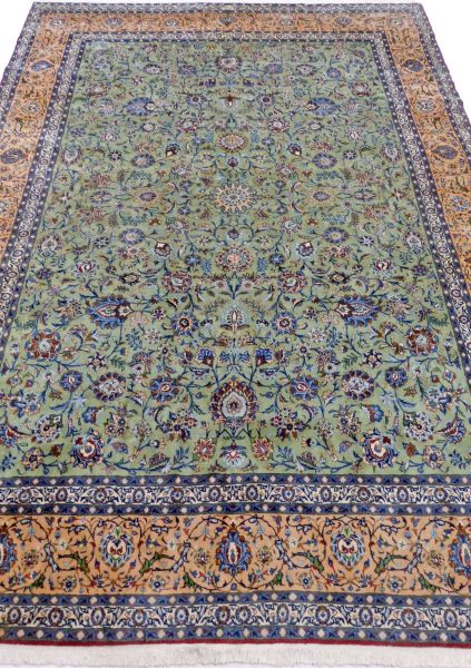 https://www.armanrugs.com/ | 9' 8" x 13' 5" Green Kashan Hand Knotted Wool Authentic Persian Rug