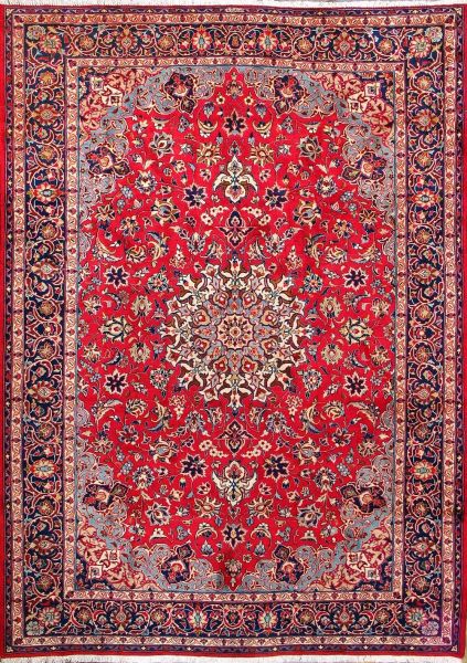 https://www.armanrugs.com/ | 9' 0" x 12' 8" Red Esfahan Hand Knotted Wool Authentic Persian Rug