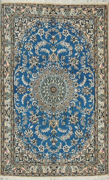 https://www.armanrugs.com/ | 3' 5" x 5' 4" Blue Nain Hand Knotted Wool & Silk Authentic Persian Rug
