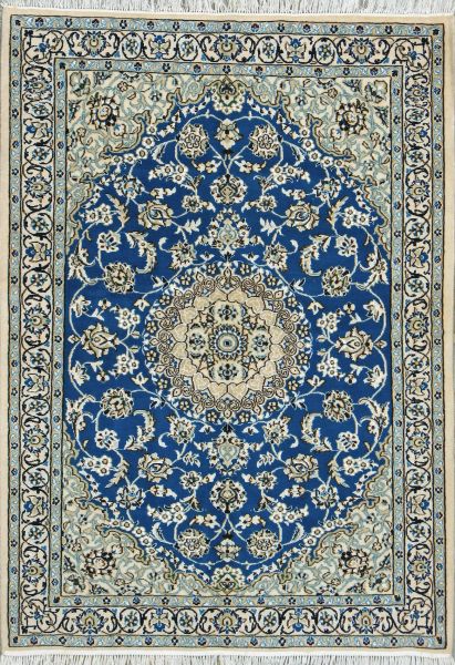 https://www.armanrugs.com/ | 3' 11" x 5' 6" Blue Nain Hand Knotted Wool & Silk Authentic Persian Rug