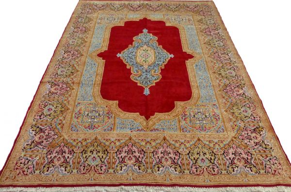 https://www.armanrugs.com/ | 9' 4" x 12' 10" Red Hand Knotted Authentic Kerman Persian Rug