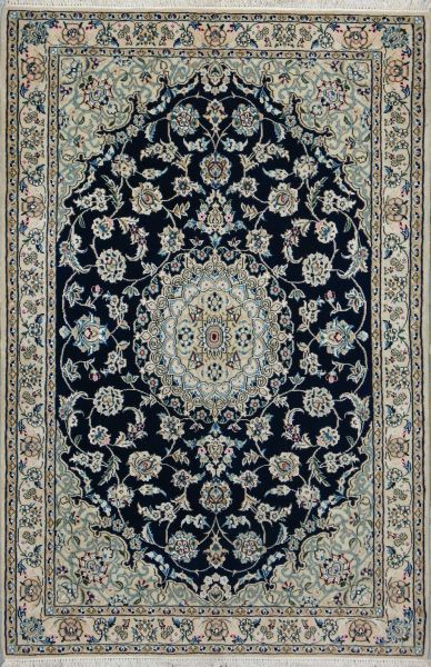 https://www.armanrugs.com/ | 3' 5" x 5' 2" Navy Blue Nain Hand Knotted Wool & Silk Authentic Persian Rug