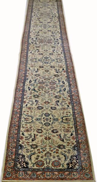 https://www.armanrugs.com/ | 2' 7" x 18' 0" Beige Tabriz Hand Knotted Wool Authentic Runner Persian Rug