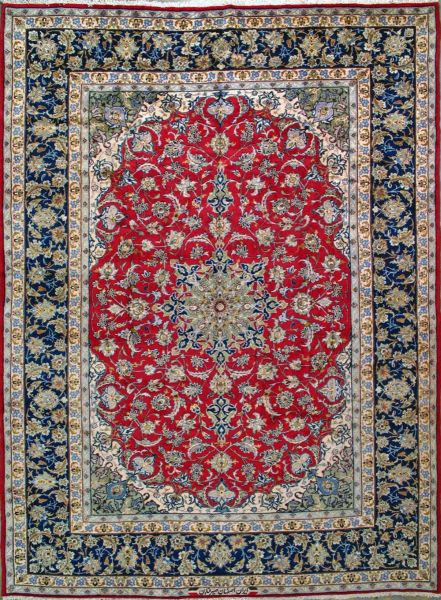 https://www.armanrugs.com/ | 9' 6" x 12' 11" Red Isfahan Hand Knotted Wool Authentic Persian Rug