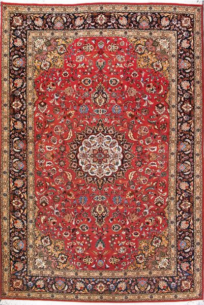 https://www.armanrugs.com/ | 6' 11" x 10' 4" Red Tabriz Hand Knotted Wool & Silk Authentic Persian Rug