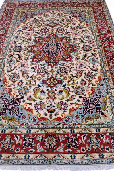 https://www.armanrugs.com/ | 6' 9" x 10' 0" Beige Esfahan Handmade Wool Authentic Persian Rug

