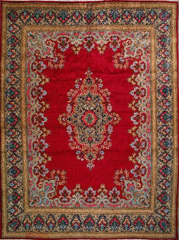 https://www.armanrugs.com/ | 9' 11" x 13' 3"  Red Hand Knotted Authentic Kerman Persian Rug